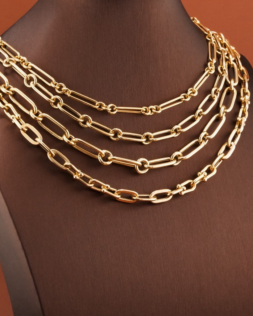 D'ORO layered gold paperclip chains