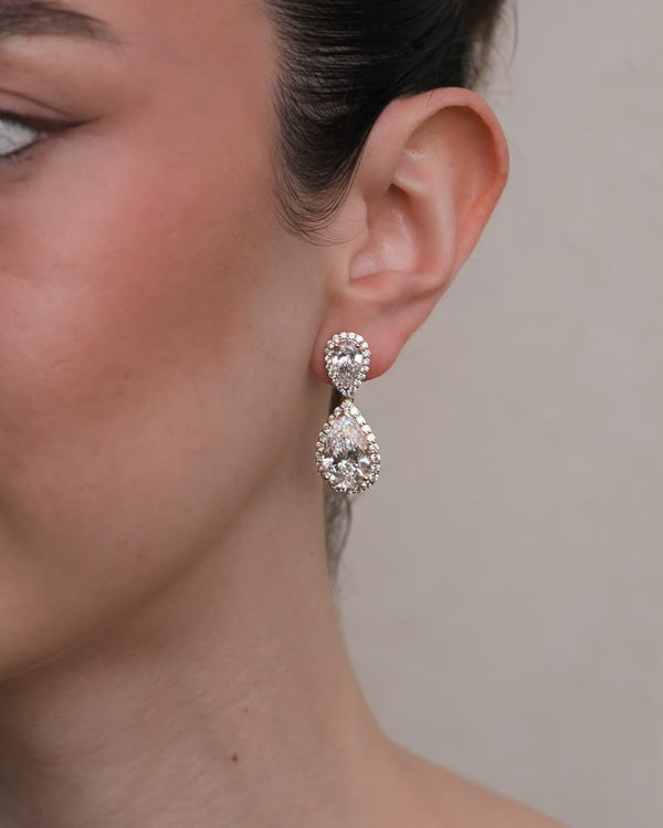 D'ORO Lab pear lab-grown diamond halo drop earrings