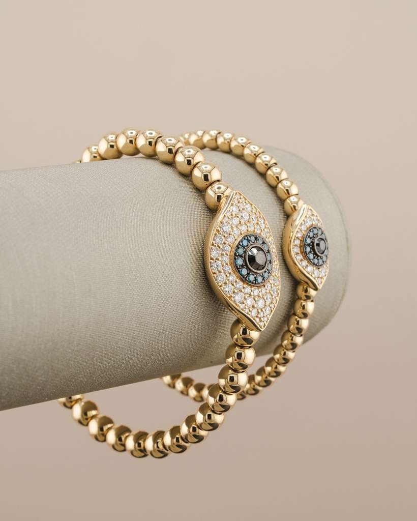 D'ORO diamond evil eye gold bead bracelets