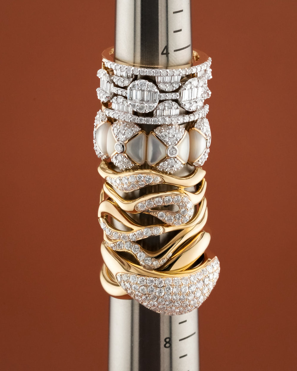 D'ORO stacked gold and diamond rings