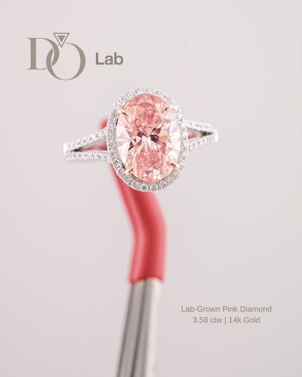 D'ORO Lab pink lab-grown oval diamond halo ring