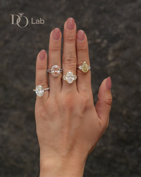 D'ORO Lab lab-grown diamond solitaire rings in white, pink and yellow