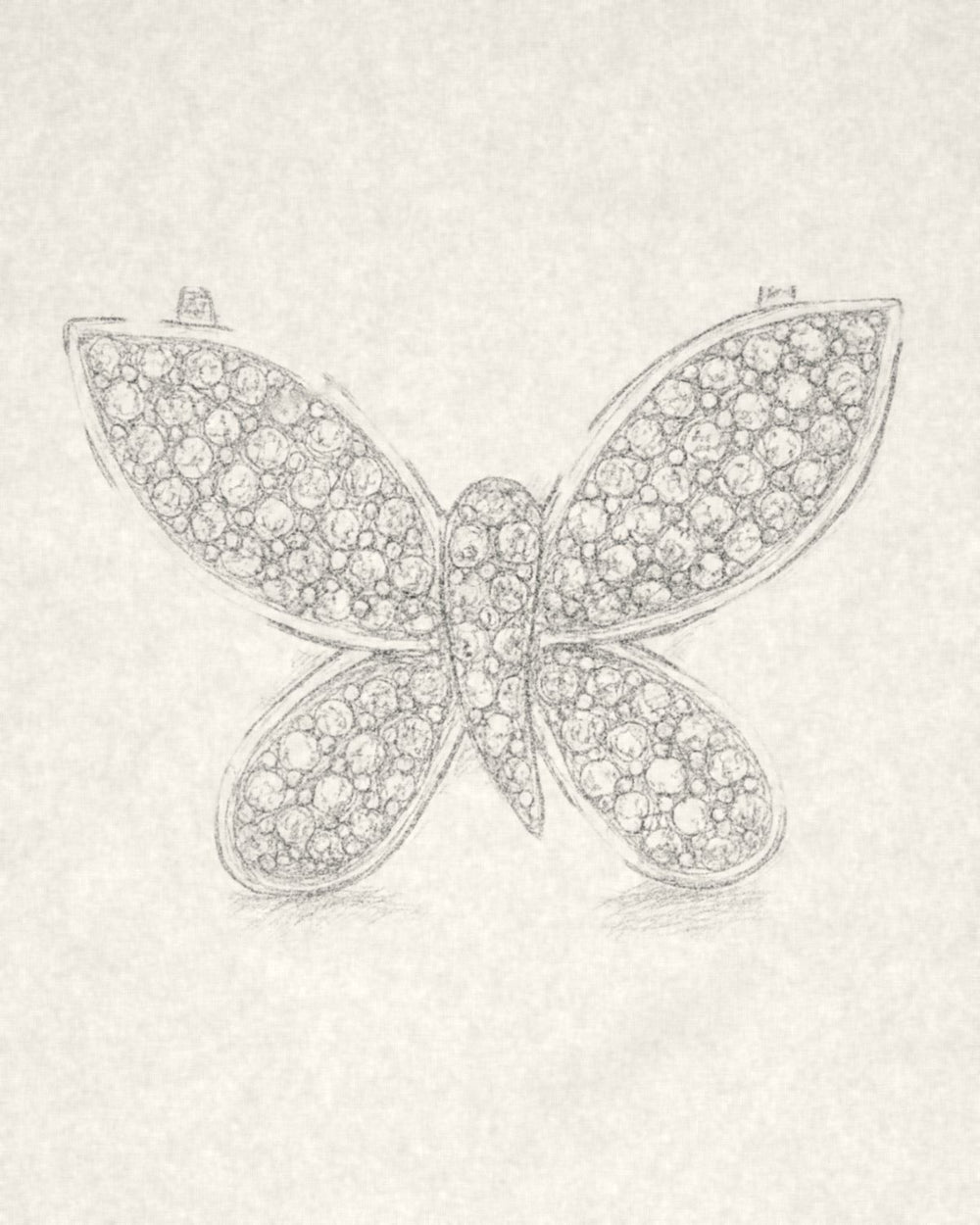 Pencil sketch of the D'ORO butterfly charm with pavé stones