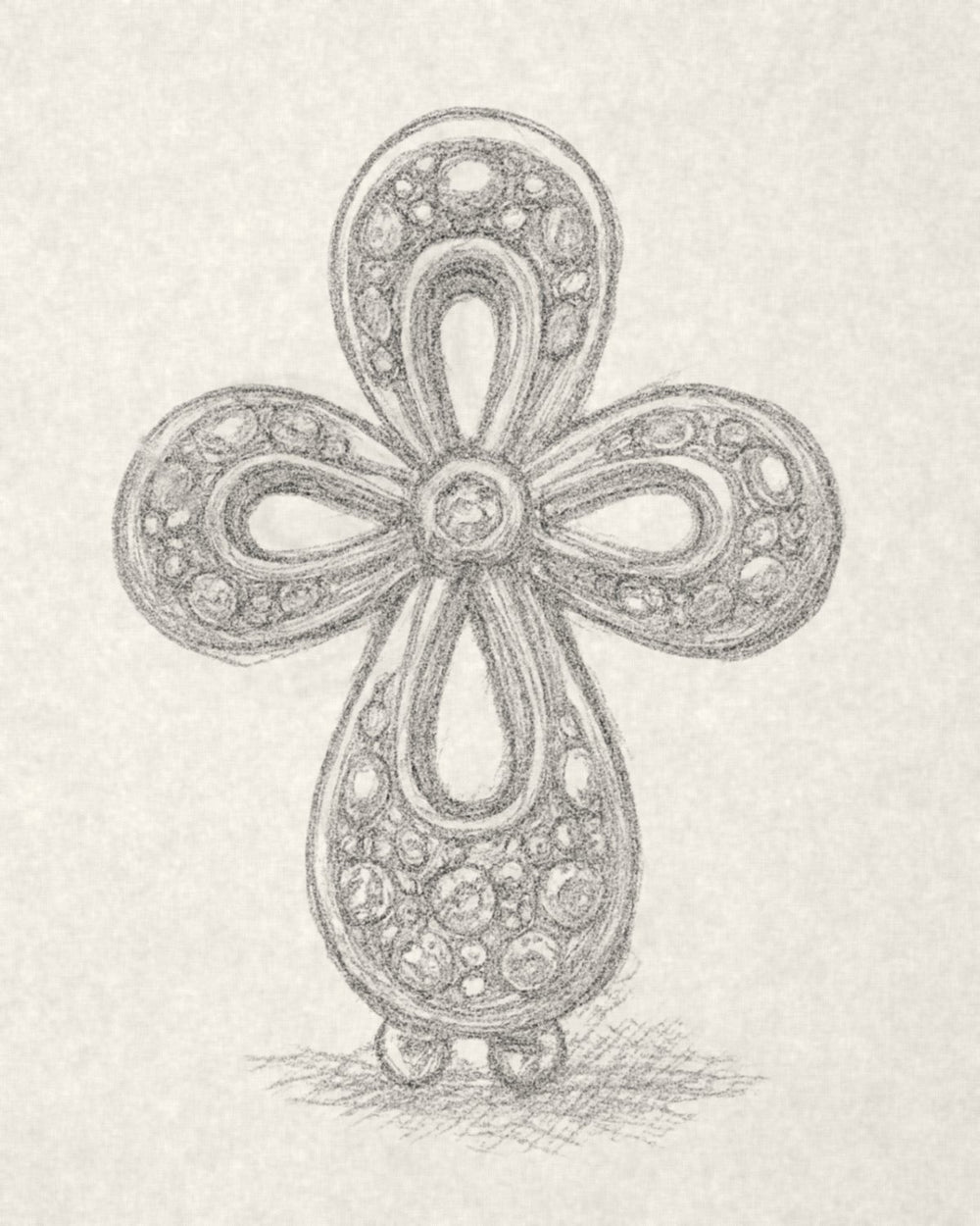 Pencil sketch of the D'ORO cross charm