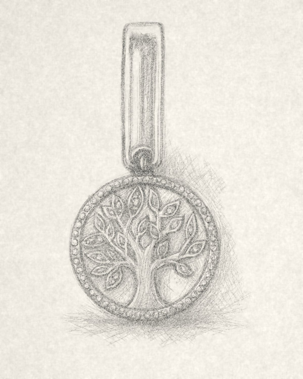 Pencil sketch of the D'ORO tree of life charm